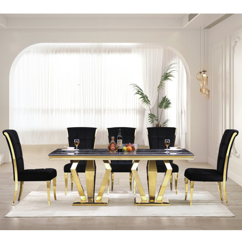 Hokku Designs Rayni Faux Marble Top Metal Base Dining Table
